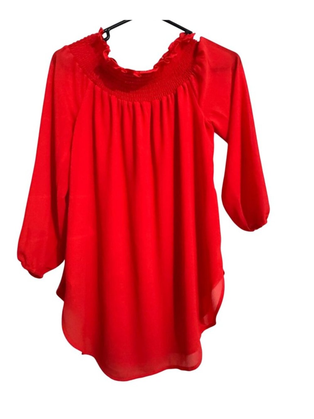 Michael Kors Red Smocked Neck Chiffon Blouse With 3/4 Sleeves XS Womens Tunic St